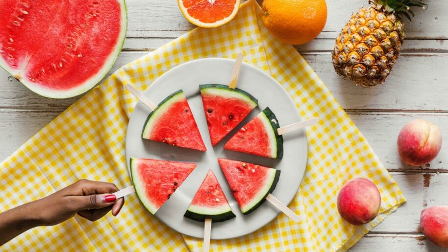 Pieces of watermelon on sticks